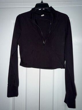 90 Degree By Reflex Black Long-Sleeve Cropped Half-Zip Top